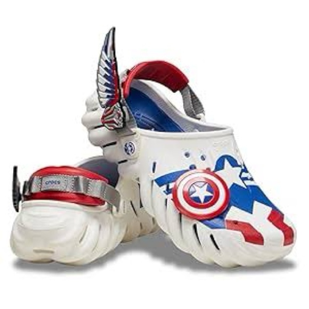 CROCS UNISEX - Captain America Echo Clog - White, Red and Blue Size: 8W - 6M
